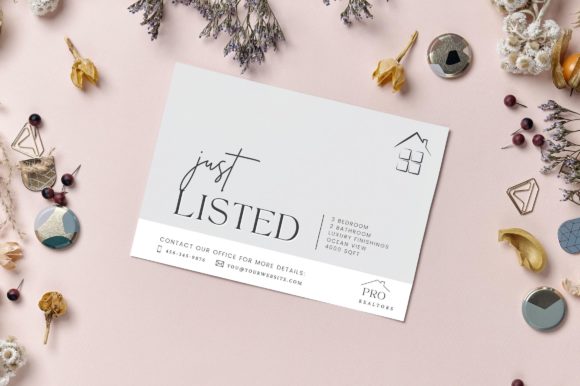 Just Listed Real Estate Postcard: Graphics for Print Templates