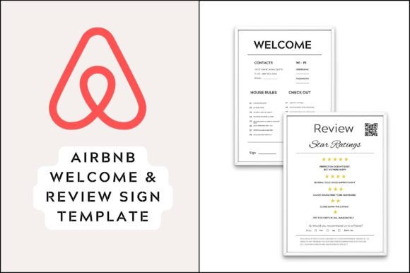 Welcome Sign and Review Rating Sign for Graphics & Graphic Templates